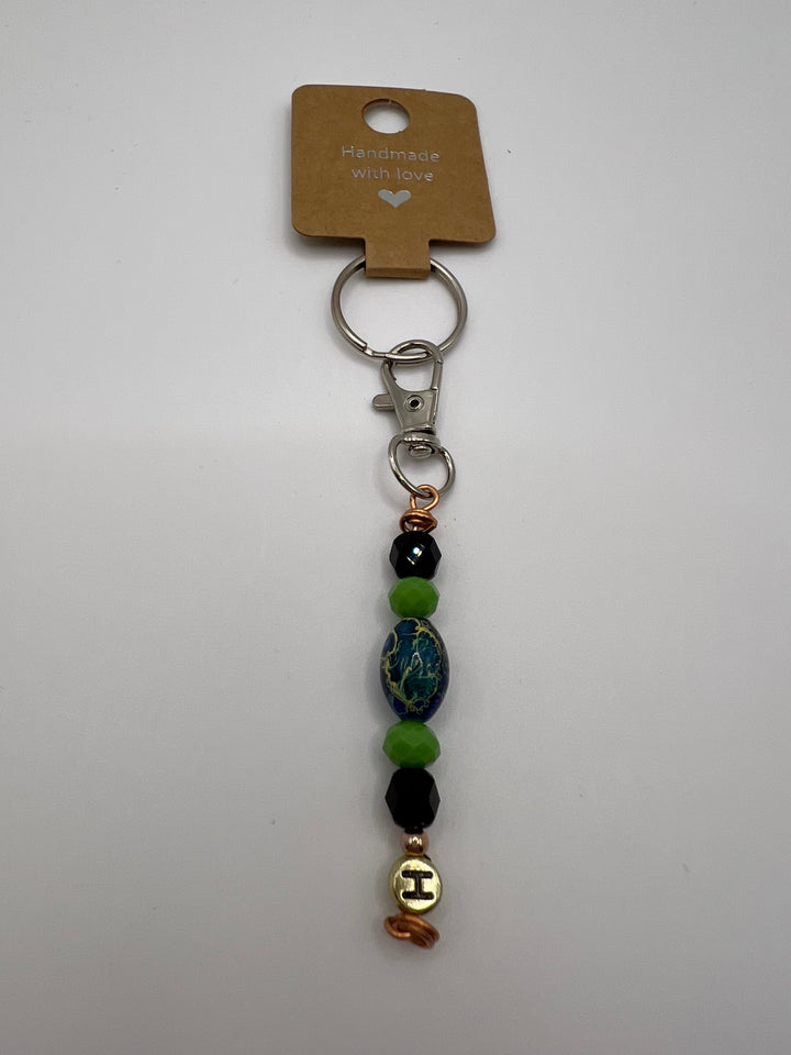 Letter  “H” Beaded Wire Keychain(Ring)/Purse Charm/Bag Charm Kel's Lampworked Glass Jewellery & More