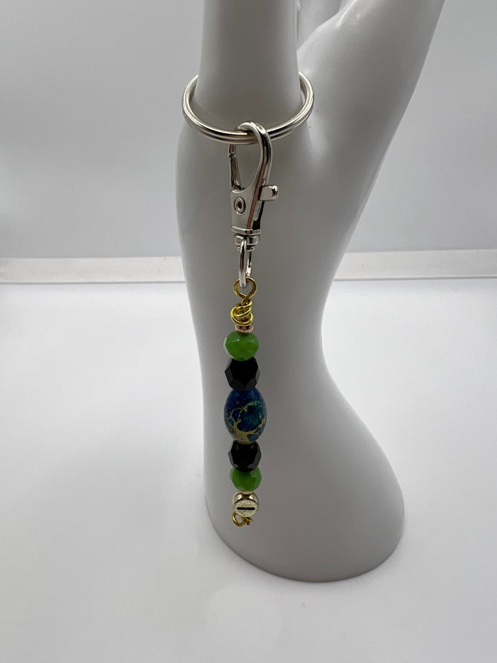 Letter  “I” Beaded Wire Keychain(Ring)/Purse Charm/Bag Charm Kel's Lampworked Glass Jewellery & More