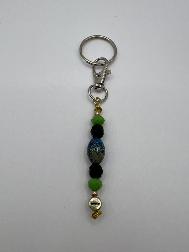 Letter  “I” Beaded Wire Keychain(Ring)/Purse Charm/Bag Charm Kel's Lampworked Glass Jewellery & More