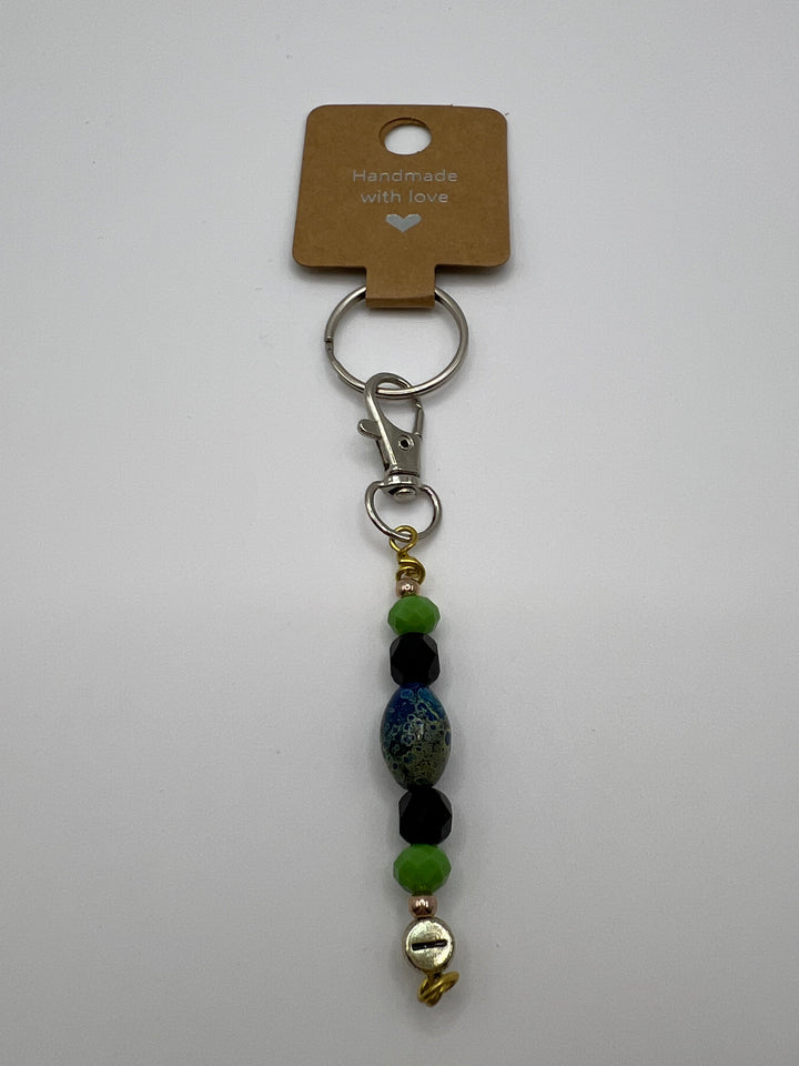 Letter  “I” Beaded Wire Keychain(Ring)/Purse Charm/Bag Charm Kel's Lampworked Glass Jewellery & More