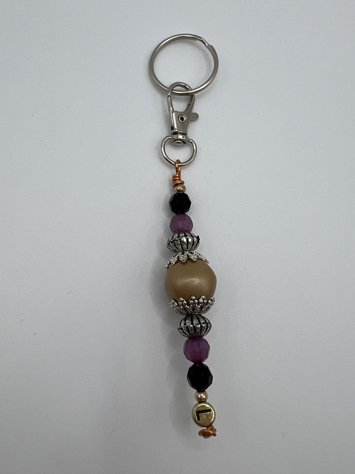 Letter  “L” Beaded Wire Keychain(Ring)/Purse Charm/Bag Charm Kel's Lampworked Glass Jewellery & More