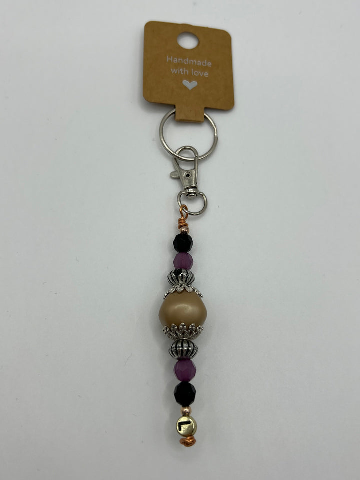 Letter  “L” Beaded Wire Keychain(Ring)/Purse Charm/Bag Charm Kel's Lampworked Glass Jewellery & More