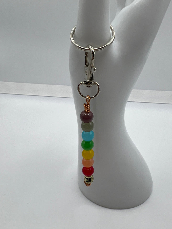 Letter  “M” Beaded Wire Keychain(Ring)/Purse Charm/Bag Charm Kel's Lampworked Glass Jewellery & More