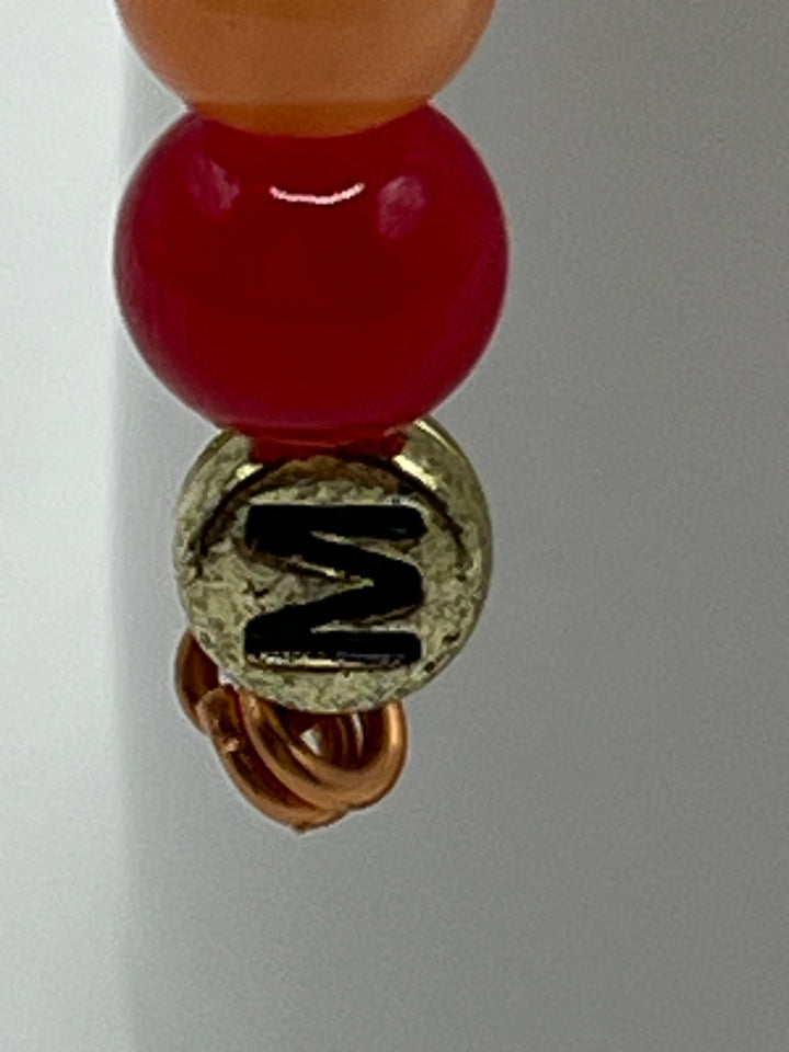 Letter  “M” Beaded Wire Keychain(Ring)/Purse Charm/Bag Charm Kel's Lampworked Glass Jewellery & More