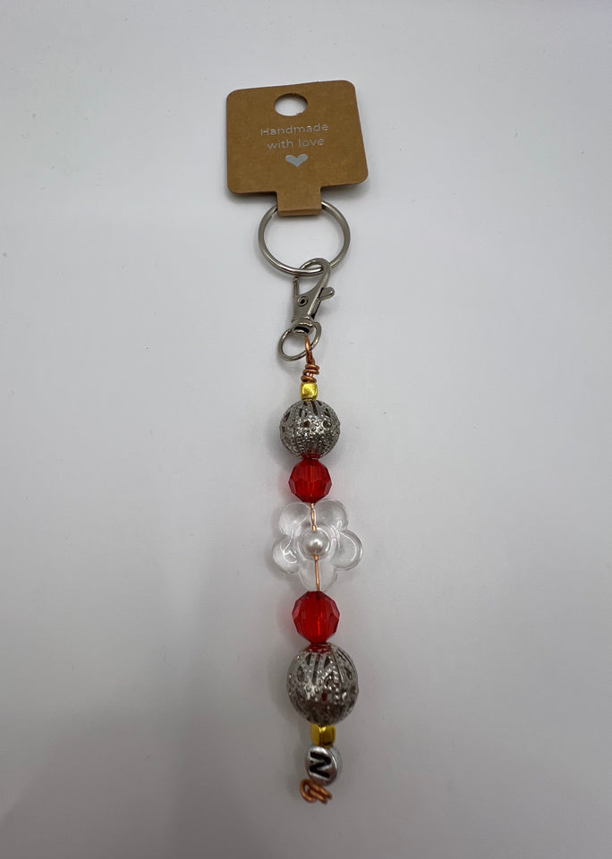 Letter  “N” Beaded Wire Keychain(Ring)/Purse Charm/Bag Charm Kel's Lampworked Glass Jewellery & More