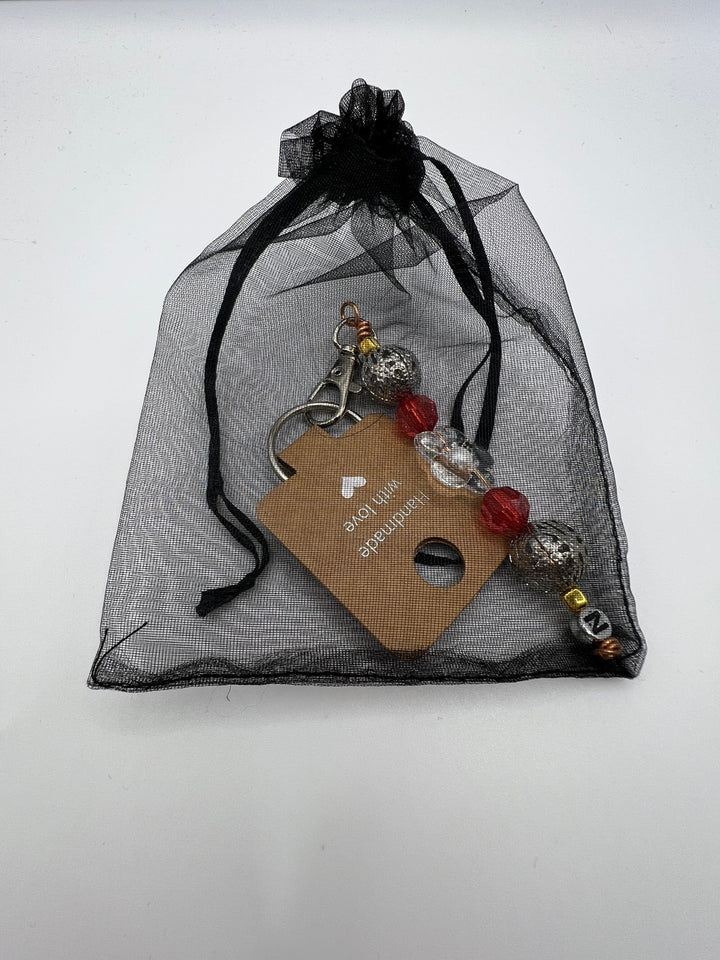 Letter  “N” Beaded Wire Keychain(Ring)/Purse Charm/Bag Charm Kel's Lampworked Glass Jewellery & More