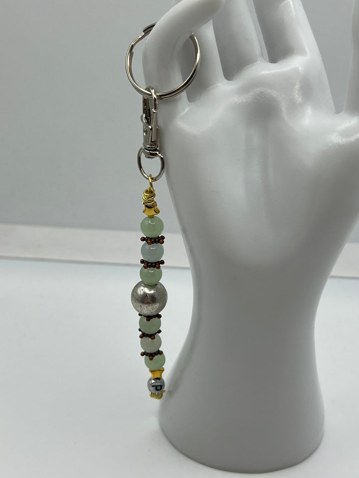 Letter  “P” Beaded Wire Keychain(Ring)/Purse Charm/Bag Charm Kel's Lampworked Glass Jewellery & More