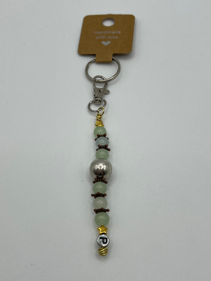 Letter  “P” Beaded Wire Keychain(Ring)/Purse Charm/Bag Charm Kel's Lampworked Glass Jewellery & More