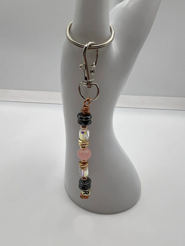Letter  “R” Beaded Wire Keychain(Ring)/Purse Charm/Bag Charm Kel's Lampworked Glass Jewellery & More