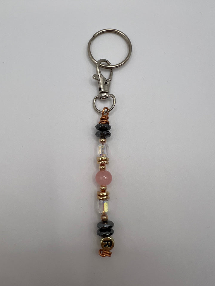 Letter  “R” Beaded Wire Keychain(Ring)/Purse Charm/Bag Charm Kel's Lampworked Glass Jewellery & More