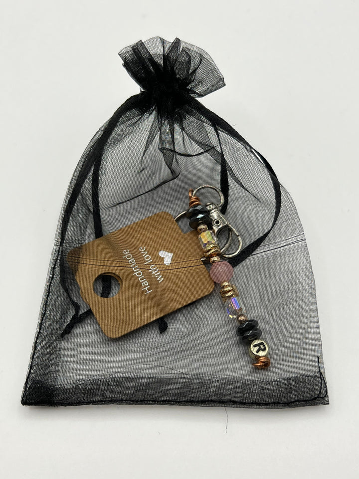 Letter  “R” Beaded Wire Keychain(Ring)/Purse Charm/Bag Charm Kel's Lampworked Glass Jewellery & More