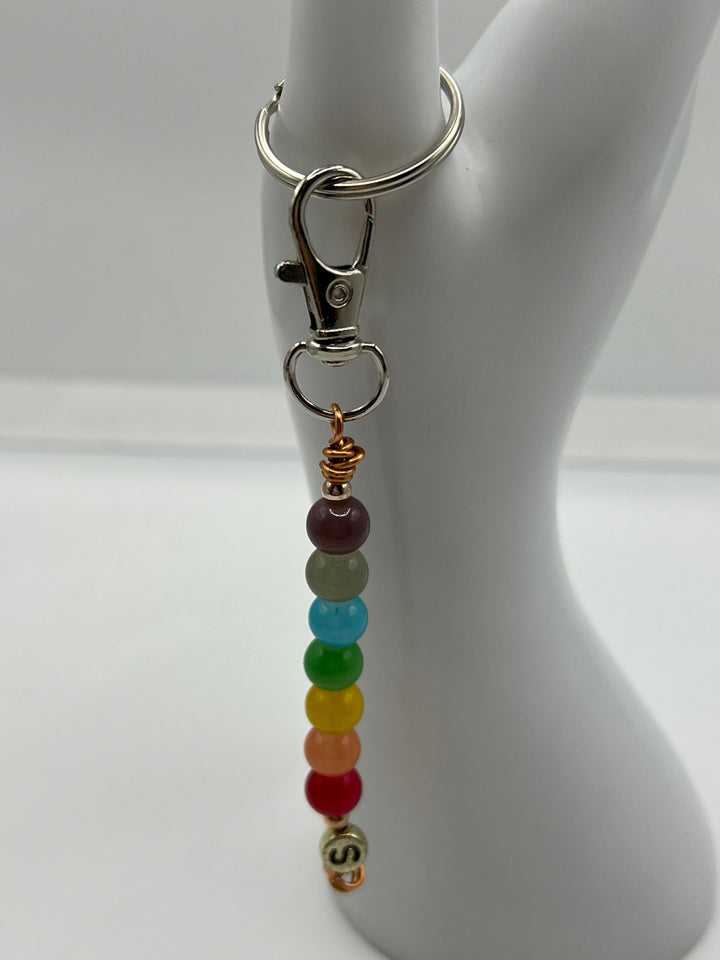 Letter  “S” Beaded Wire Keychain(Ring)/Purse Charm/Bag Charm Kel's Lampworked Glass Jewellery & More