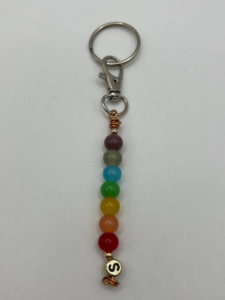 Letter  “S” Beaded Wire Keychain(Ring)/Purse Charm/Bag Charm Kel's Lampworked Glass Jewellery & More