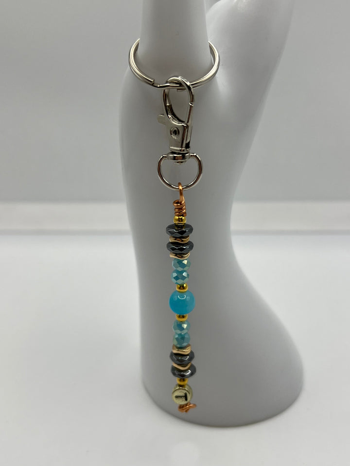Letter  “T” Beaded Wire Keychain(Ring)/Purse Charm/Bag Charm Kel's Lampworked Glass Jewellery & More