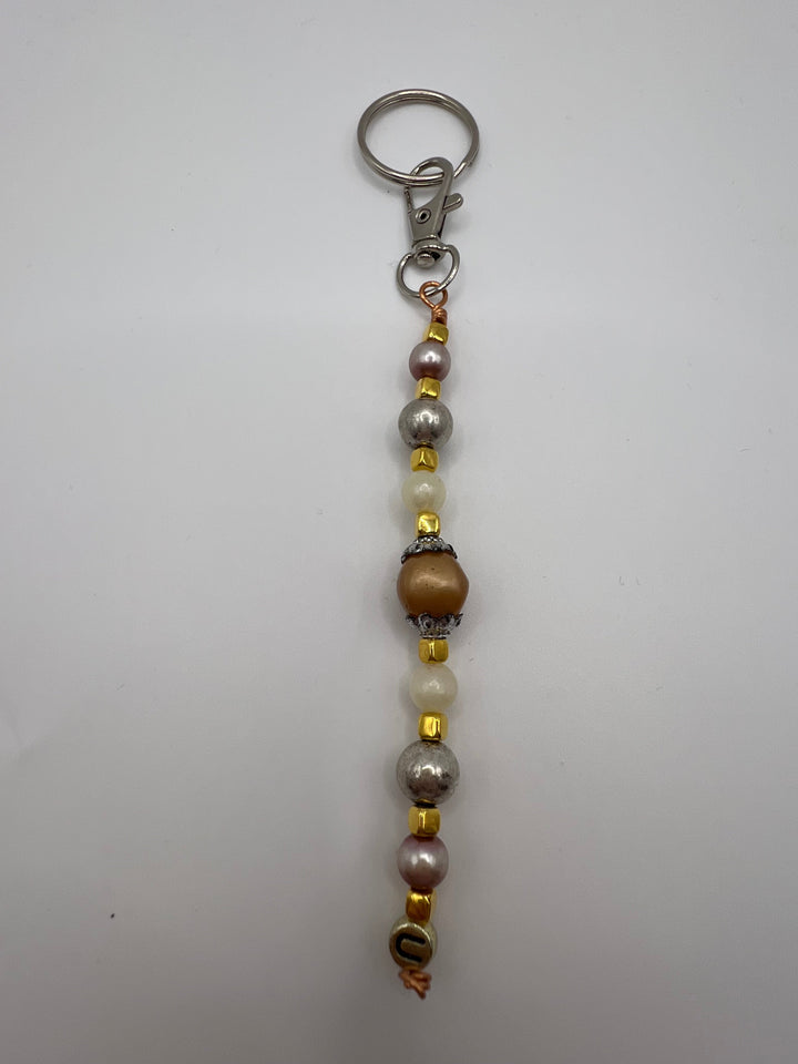 Letter  “U” Beaded Wire Keychain(Ring)/Purse Charm/Bag Charm Kel's Lampworked Glass Jewellery & More