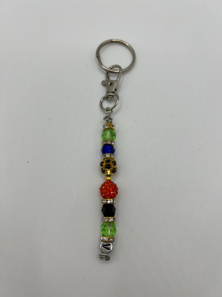 Letter  “V” Beaded Wire Keychain(Ring)/Purse Charm/Bag Charm Kel's Lampworked Glass Jewellery & More