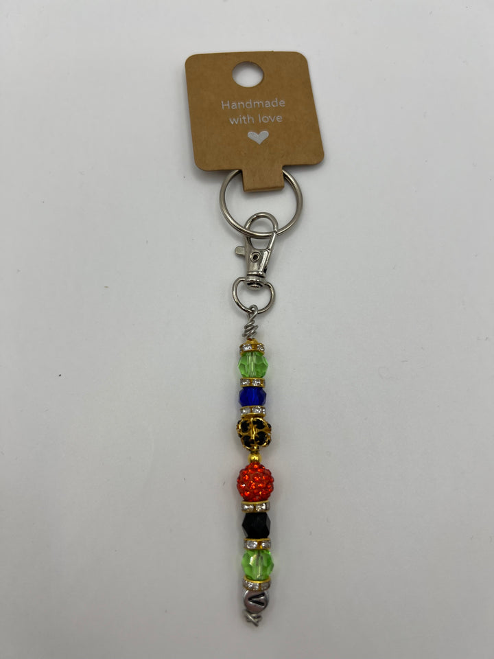 Letter  “V” Beaded Wire Keychain(Ring)/Purse Charm/Bag Charm Kel's Lampworked Glass Jewellery & More