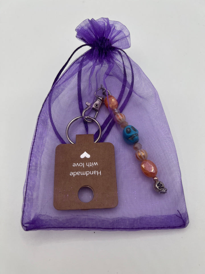 Letter  “W” Beaded Wire Keychain(Ring)/Purse Charm/Bag Charm Kel's Lampworked Glass Jewellery & More