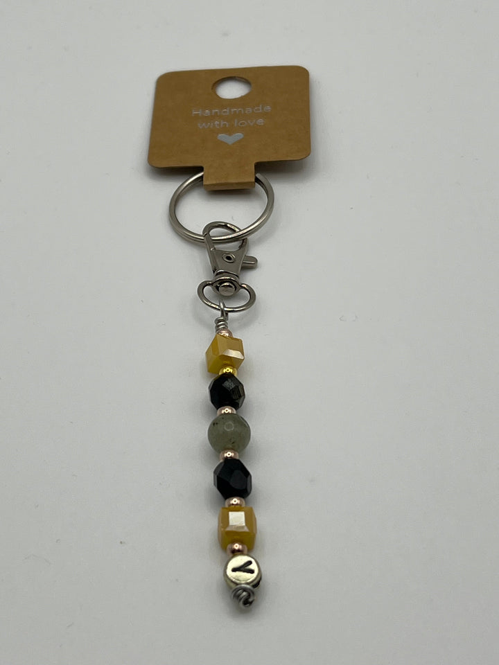 Letter  “Y” Beaded Wire Keychain(Ring)/Purse Charm/Bag Charm Kel's Lampworked Glass Jewellery & More
