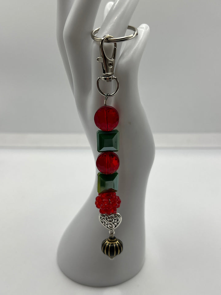Beaded Love Heart Link Pumpkin Dangle Keychain(Ring)/Purse Charm/Bag Charm Kel's Lampworked Glass Jewellery & More