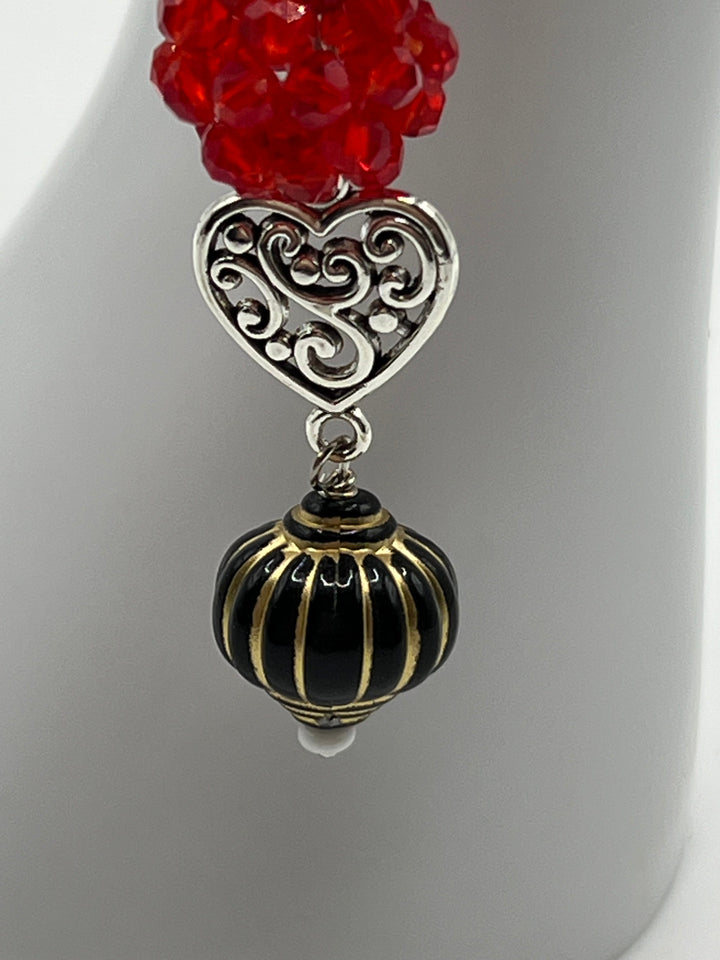 Beaded Love Heart Link Pumpkin Dangle Keychain(Ring)/Purse Charm/Bag Charm Kel's Lampworked Glass Jewellery & More