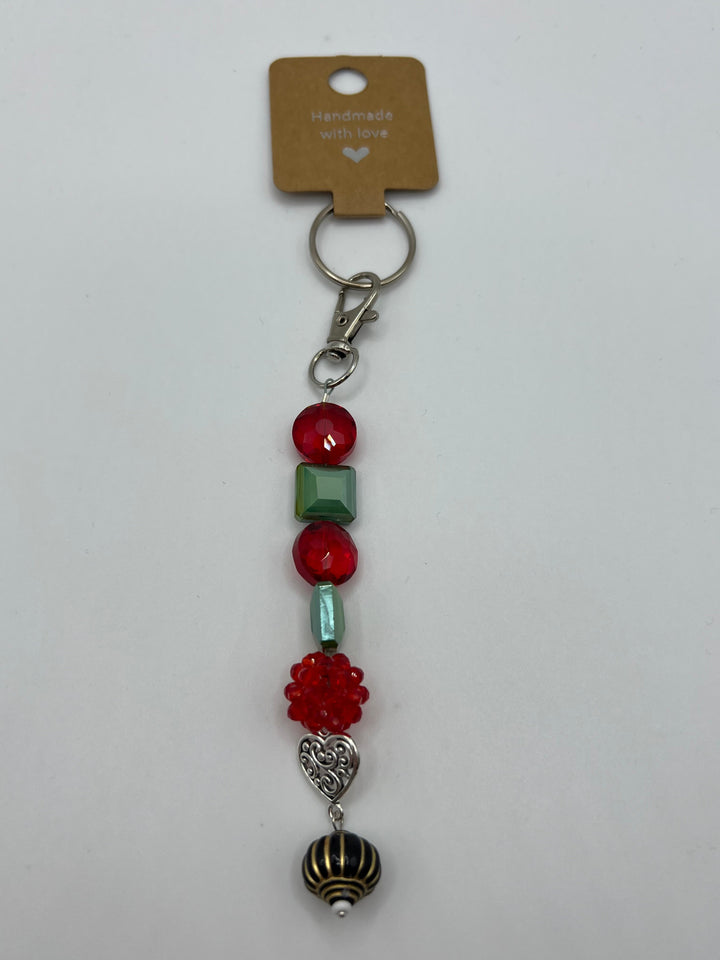 Beaded Love Heart Link Pumpkin Dangle Keychain(Ring)/Purse Charm/Bag Charm Kel's Lampworked Glass Jewellery & More