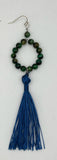 Green Tigers Eye Hoop Earrings With Blue Tassels Kel's Lampworked Glass Jewellery & More