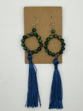 Green Tigers Eye Hoop Earrings With Blue Tassels Kel's Lampworked Glass Jewellery & More