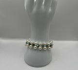 Double Strand Faux  Pearls withBlue/Silver Acrylic Bead Pearl Button Bracelet image 0