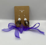 Faux Pure White Glass Pearl & Smokey  Purple Bow Earrings image 2