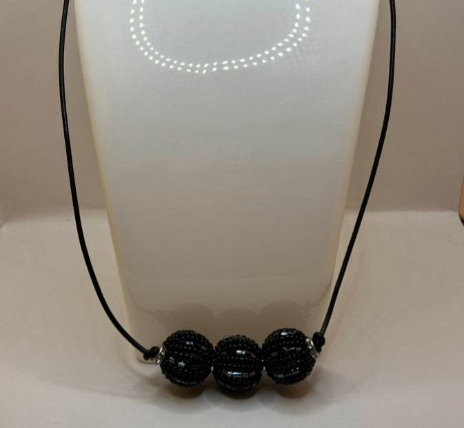 Faux Leather And Large Beaded Beads Necklace image 0