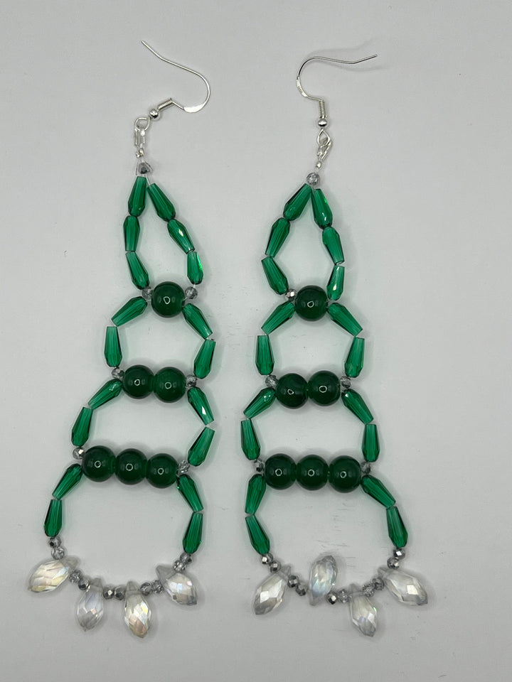 Green Glass And Acrylic Bead With Clear Acrylic Briolette Dangle Earrings image 1