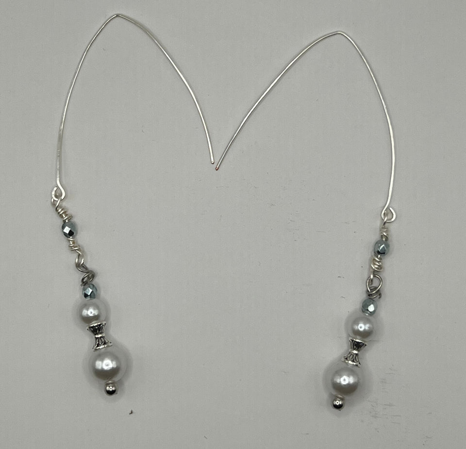 Faux Pure White Glass Pearl Shoulder Duster Earrings image 1