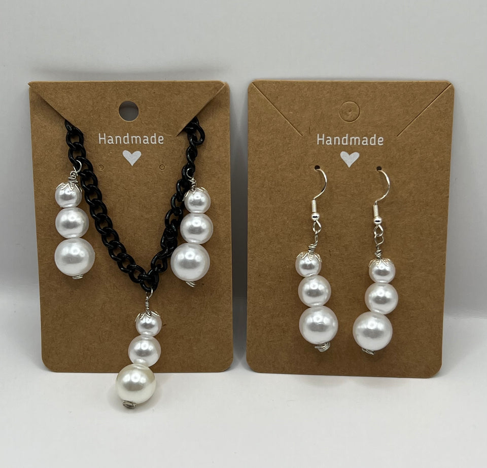 The Triple Faux Pearl Dangle Necklace And Earrings Jewellery Set image 5