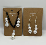 The Triple Faux Pearl Dangle Necklace And Earrings Jewellery Set image 5