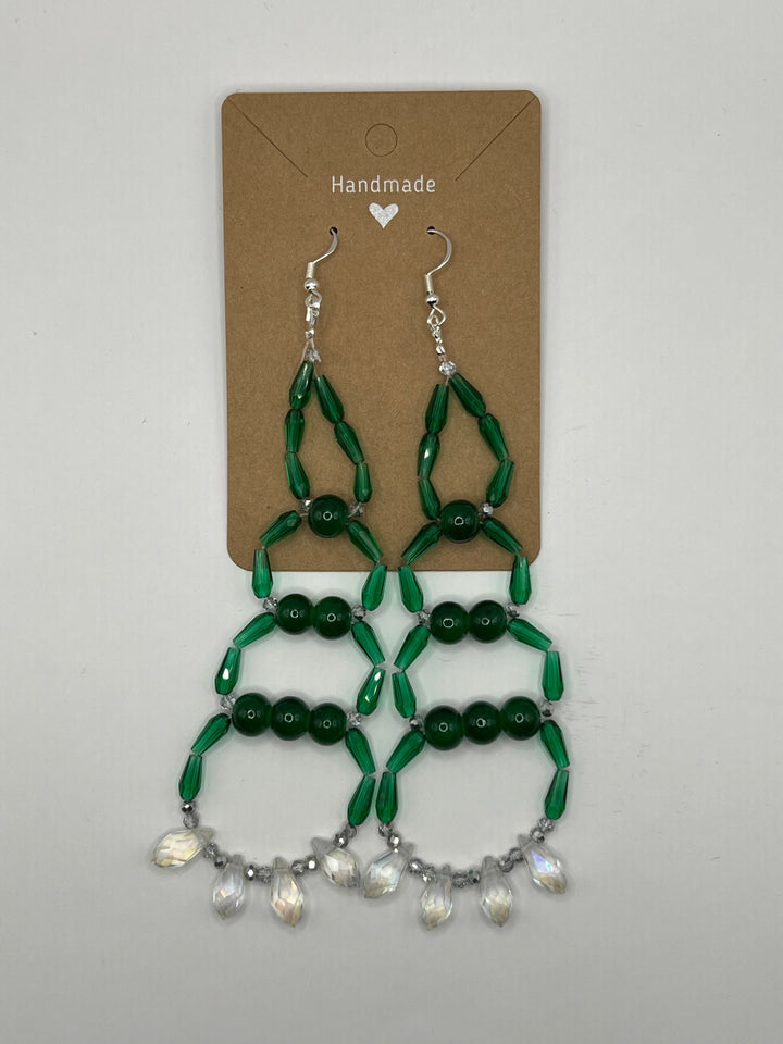 Green Glass And Acrylic Bead With Clear Acrylic Briolette Dangle Earrings image 2