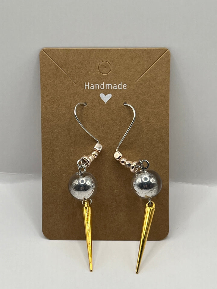 Beaded Ear Wire With Clear Glass Beads & Gold Dagger Earrings image 2