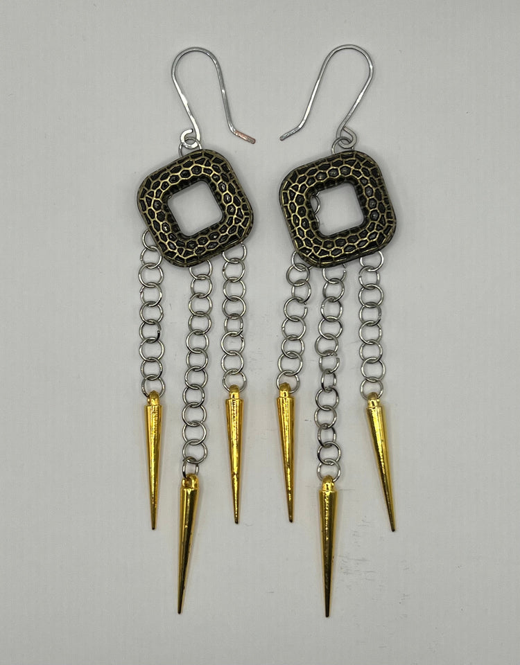 Hammer Square Links With Acrylic Gold Dagger Earrings image 1