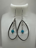 Faux Leather & Blue Bead Dangle Earrings image 0