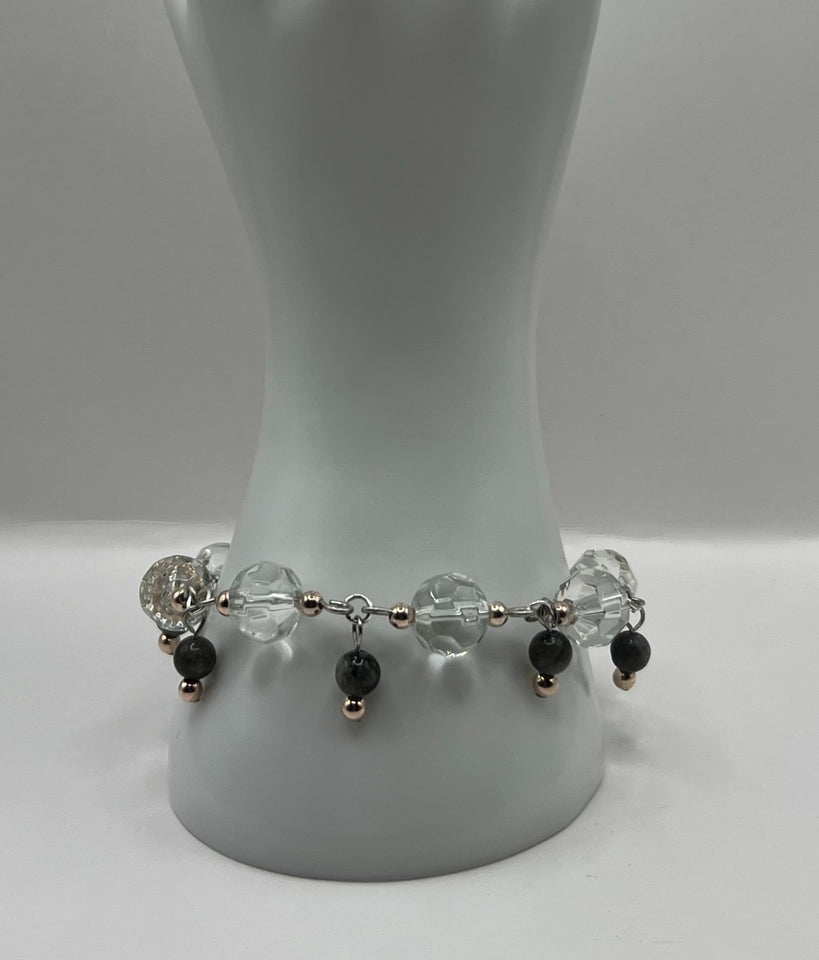 Faceted Clear Glasss With A HintOf Blue Goldstone Jewellery Set image 3