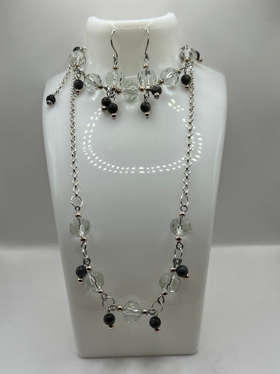 Faceted Clear Glasss With A HintOf Blue Goldstone Jewellery Set image 0