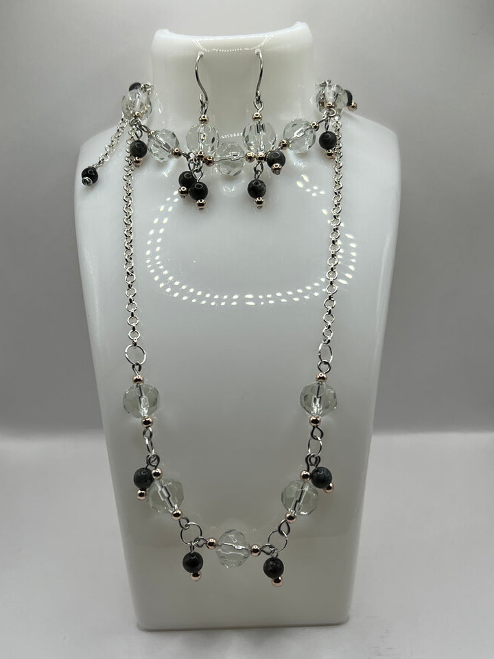 Faceted Clear Glasss With A HintOf Blue Goldstone Jewellery Set image 0