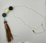 Faux Suede & Fabric Tassle Beaded 'Y' Necklace image 1