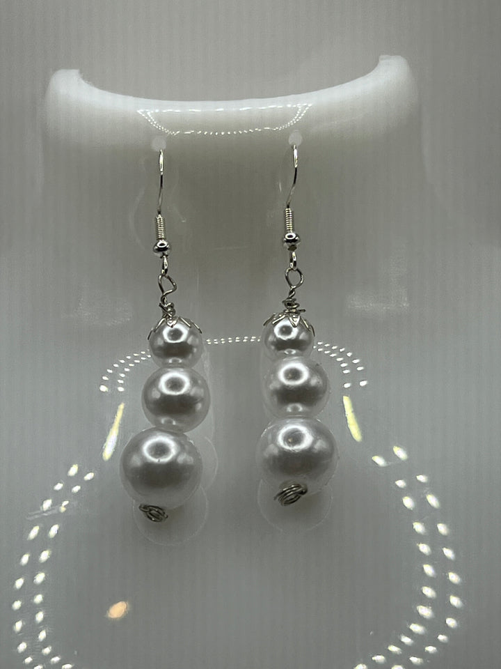 The Triple Faux Pearl Dangle Necklace And Earrings Jewellery Set image 3