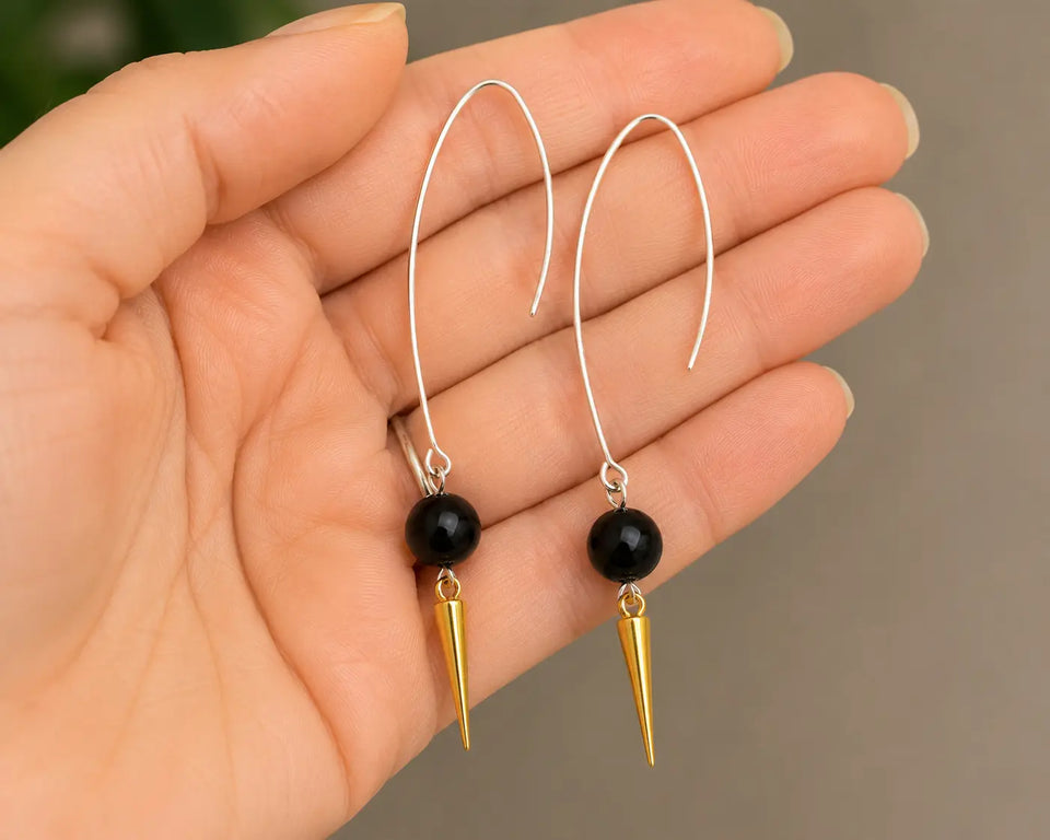 Black & Gold Dagger Earrings Kel’s Lampworked Glass Jewellery & More