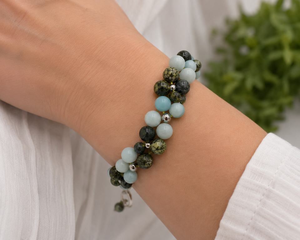 Amazonite & Serpentine Gemstone Squares Bracelet Kel's Lampworked Glass Jewellery & More