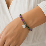 Asymmetric Pink & Green Flower Stretch Bracelet Kel’s Lampworked Glass Jewellery & More