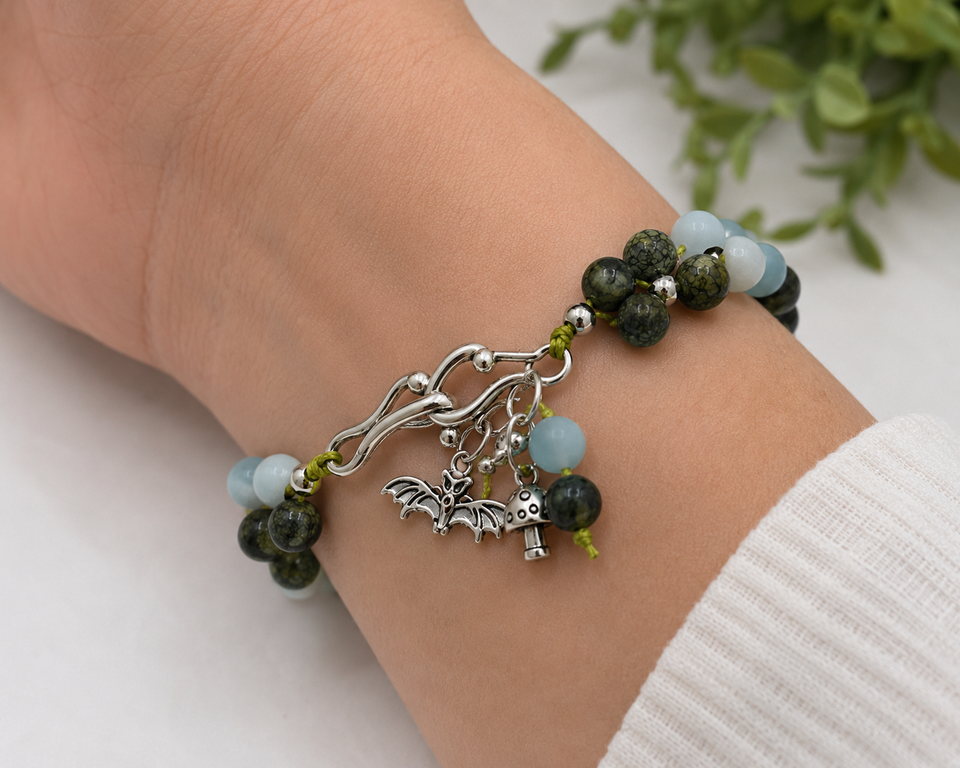 Amazonite & Serpentine Gemstone Squares Bracelet Kel's Lampworked Glass Jewellery & More
