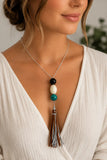 Beaded Tassel Y Necklace- Silver Chain, Faux Suede Boho Jewellery Kel’s Lampworked Glass Jewellery & More