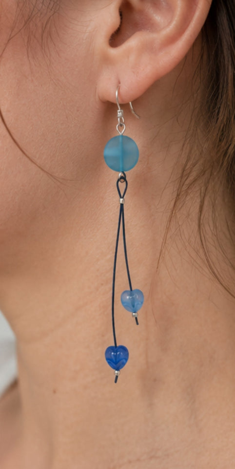 Blue Coin & Hearts Earrings Kel’s Lampworked Glass Jewellery & More